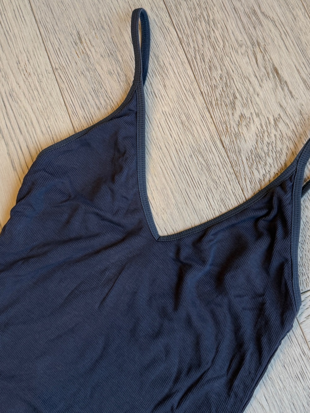 Aritzia Talula Ribbed V Neck Thong Bodysuit Dark Charcoal Grey Ribbed Size Small